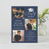 Moderne Script 4 Foto Collage Graduation Party Einladung (Stehend Vorderseite)