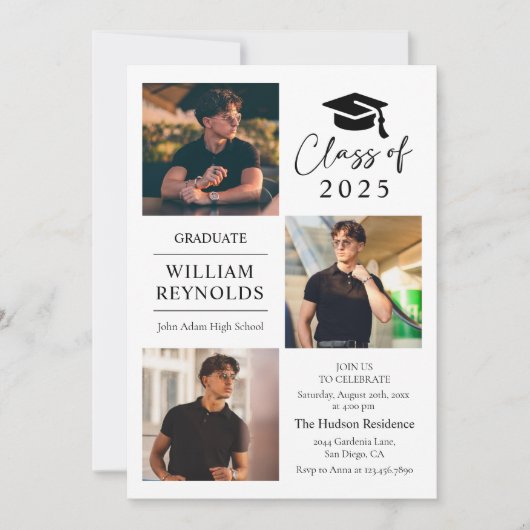 Moderne Script 4 Foto Collage Graduation Party Einladung (Vorderseite)