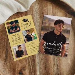 Moderne Script 4 Foto Collage Graduation Party Einladung