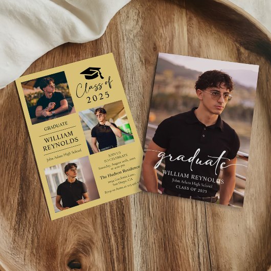 Moderne Script 4 Foto Collage Graduation Party Einladung