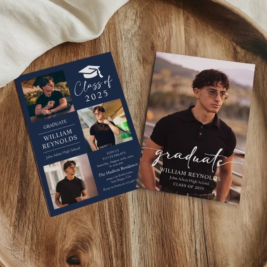 Moderne Script 4 Foto Collage Graduation Party Einladung