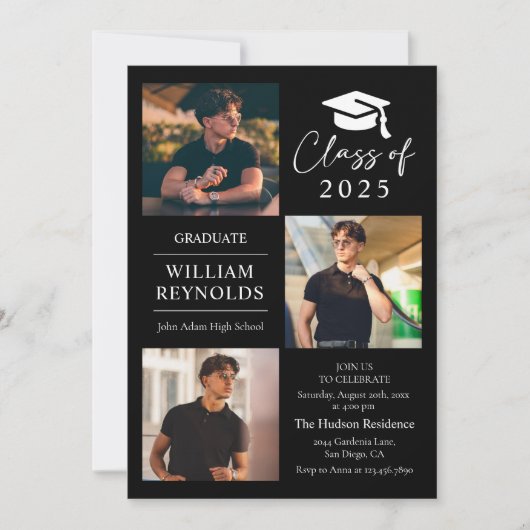 Moderne Script 4 Foto Collage Graduation Party Einladung (Vorderseite)