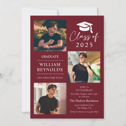 Moderne Script 4 Foto Collage Graduation Party Einladung (Vorderseite)