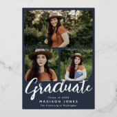 Moderne Script 4 Fotos Graduierungsparty Einladung (Vorderseite)