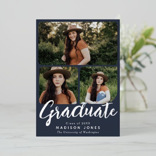 Moderne Script 4 Fotos Graduierungsparty Einladung (Stehend vorne)