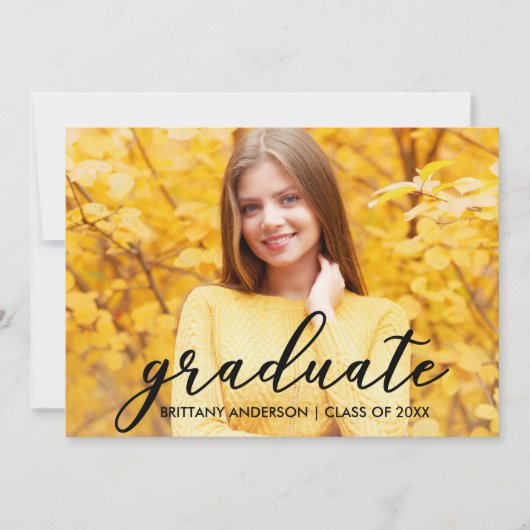 Moderne Script Abschluss Ankündigung Foto Card B (Vorderseite)