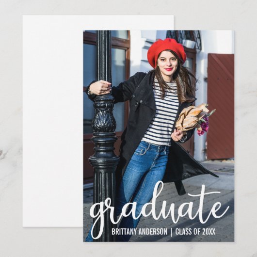 Moderne Script Abschluss Ankündigung Foto Card W (Vorne/Hinten)