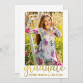 Moderne Script Abschluss Announction Card Gold W Ankündigung (Vorne/Hinten)