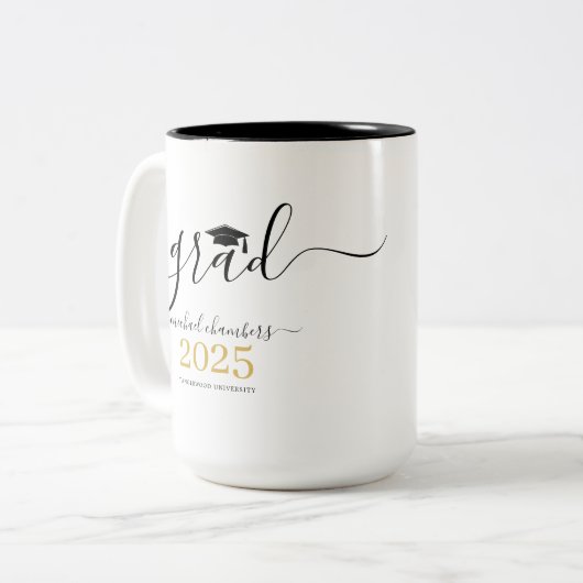 Moderne Script-Abschluss-Klasse 2025 Zweifarbige Tasse (Vorderseite Links)
