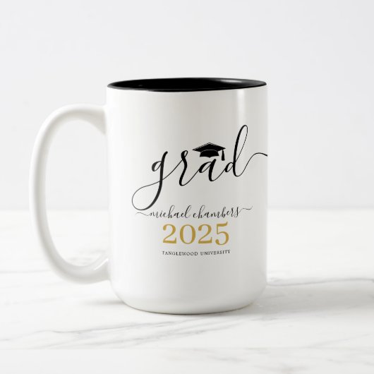 Moderne Script-Abschluss-Klasse 2025 Zweifarbige Tasse (Links)