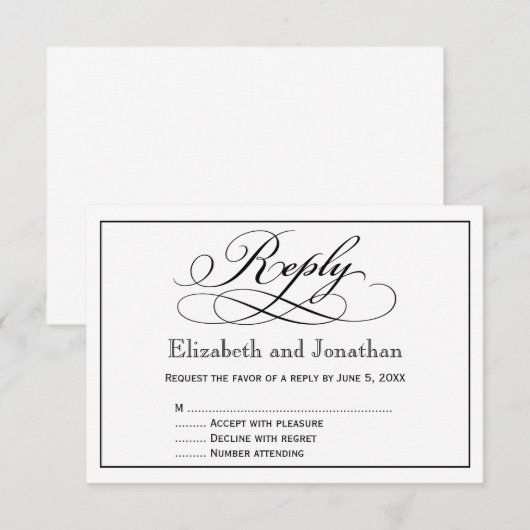 Moderne Script-Antwort-Karte RSVP Karte (Vorne/Hinten)