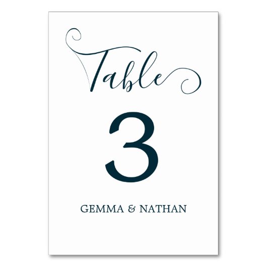 Moderne Script Aquamarin Wedding Tischnummer Card (Vorderseite)
