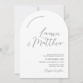 Moderne Script Arch Black & White Wedding Einladung (Vorderseite)
