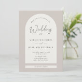 Moderne Script Arch Frame Taupe Ecru Wedding Einladung (Stehend Vorderseite)