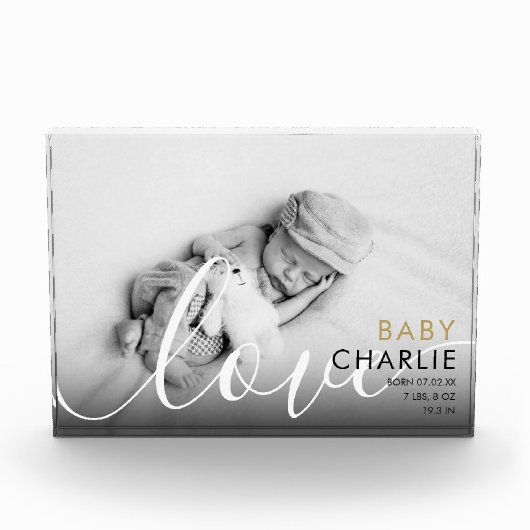 Moderne Script Baby Birth Stats Fotoblock (Vorderseite)