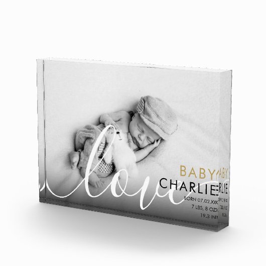 Moderne Script Baby Birth Stats Fotoblock (Rechts)