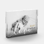 Moderne Script Baby Birth Stats Fotoblock (Links)