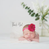 Moderne Script Baby Boy Foto Babydusche Postkarte (Stehend Vorderseite)