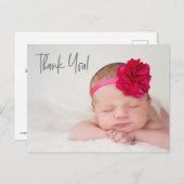 Moderne Script Baby Boy Foto Babydusche Postkarte (Vorne/Hinten)