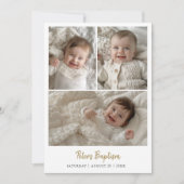 Moderne Script Baby Boy oder Girl Drei Foto Taufe Einladung (Vorderseite)