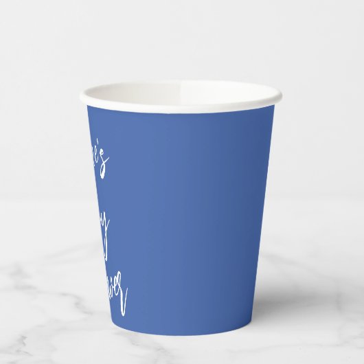 Moderne Script Baby Dusche Custom French Blue Pappbecher (Links)