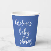 Moderne Script Baby Dusche Custom French Blue Pappbecher (Vorderseite)
