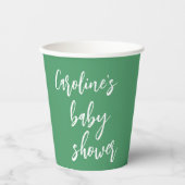 Moderne Script Baby Dusche Custom Kelly Green Pappbecher (Vorderseite)