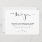 Moderne Script Baby Dusche Danke Karte (Vorderseite)