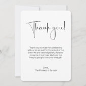 Moderne Script Baby Dusche Danke Karte (Vorderseite)