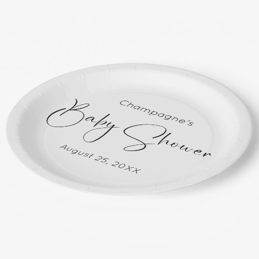 Moderne Script Baby Dusche Pappteller (Schrägansicht)