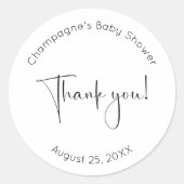 Moderne Script Baby Dusche Runder Aufkleber (Vorderseite)