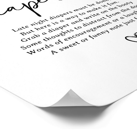 Moderne Script Baby Dusche Spate Night Diapers sig Poster (Ecke)