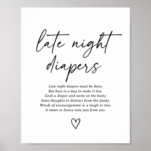 Moderne Script Baby Dusche Spate Night Diapers sig Poster (Vorne)