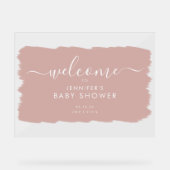 Moderne Script Baby Dusche Willkommen Paint Blush Acrylschild (Vorderseite)