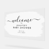 Moderne Script Baby Dusche Willkommen Paint White Acrylschild (Winkel)