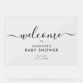 Moderne Script Baby Dusche Willkommen Schwarz Acrylschild (Vorderseite)