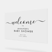 Moderne Script Baby Dusche Willkommen Schwarz Acrylschild (Winkel)