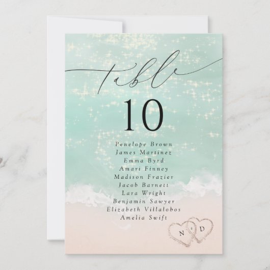 Moderne Script Beach Tischnummer Seekarte (Vorderseite)