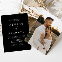 Moderne Script Black and White Foto Hochzeit Einladung