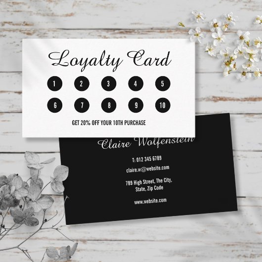 Moderne Script Black and White Loyalty Card Treuekarte