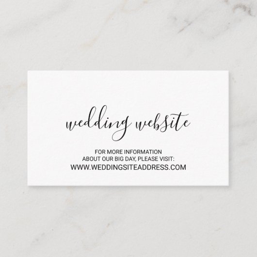 Moderne Script Black and White Wedding Website Begleitkarte (Vorderseite)