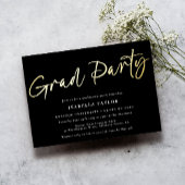 Moderne Script Black Gold Graduation Party Folieneinladung