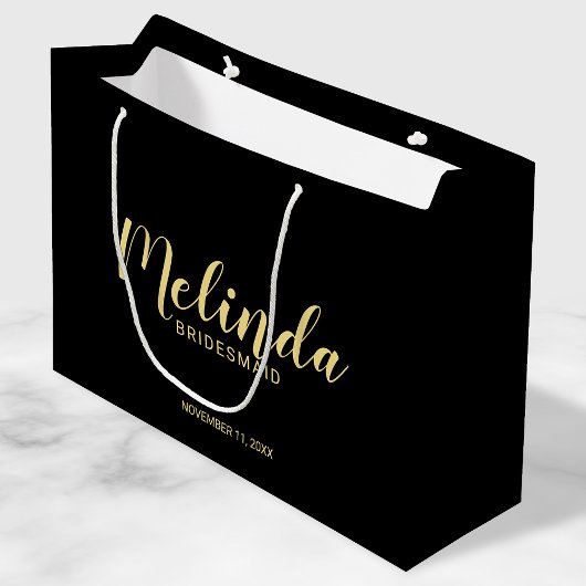 Moderne Script Black&Gold Personalisierte Bridesma Große Geschenktüte