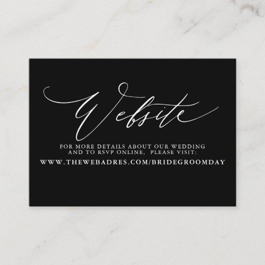 Moderne Script Black Wedding Website Card Visitenkarte (Vorderseite)