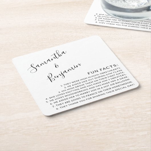 Moderne Script Black & White Fun Fakten Hochzeiten Rechteckiger Pappuntersetzer (angewinkelt)