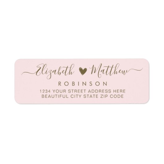 Moderne Script Blush Gold Wedding Rücksendeadresse (Vorne)