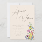 Moderne Script Boho Wildblume Wedding Einladung (Vorderseite)