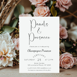 Moderne Script Brautparty Perlen und Prosecco Einladung