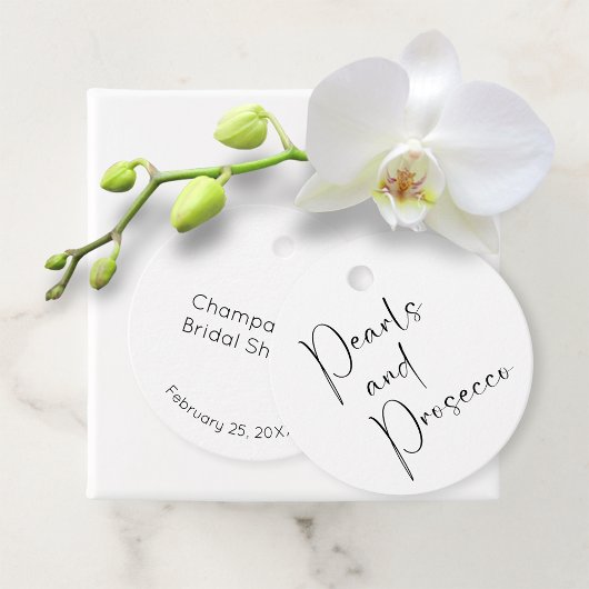 Moderne Script Brautparty Perlen und Prosecco Geschenkanhänger