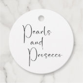 Moderne Script Brautparty Perlen und Prosecco Geschenkanhänger (Vorderseite)